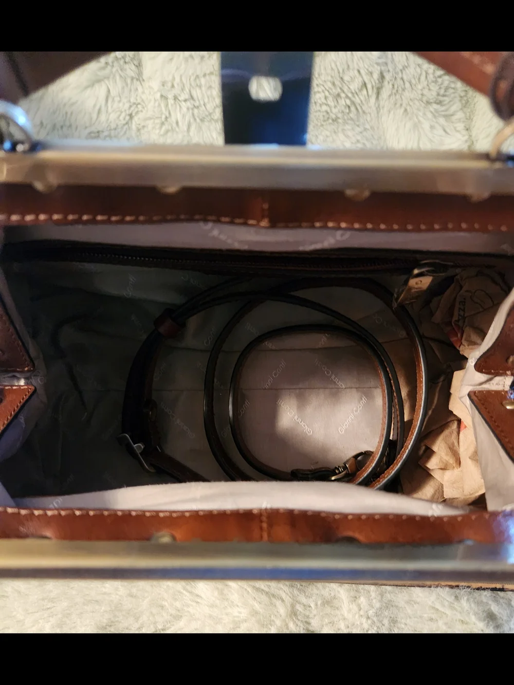 Gianni Conti Lt. Brown Leather Sachel Handbag Crossbody Purse